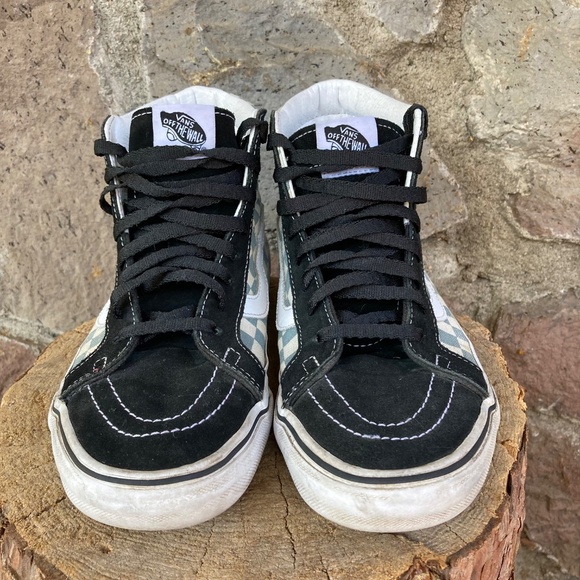 Vans Grey and White Checkered High-Tops with Black Suede Mens 7.5 Womens 9 - Picture 11 of 11